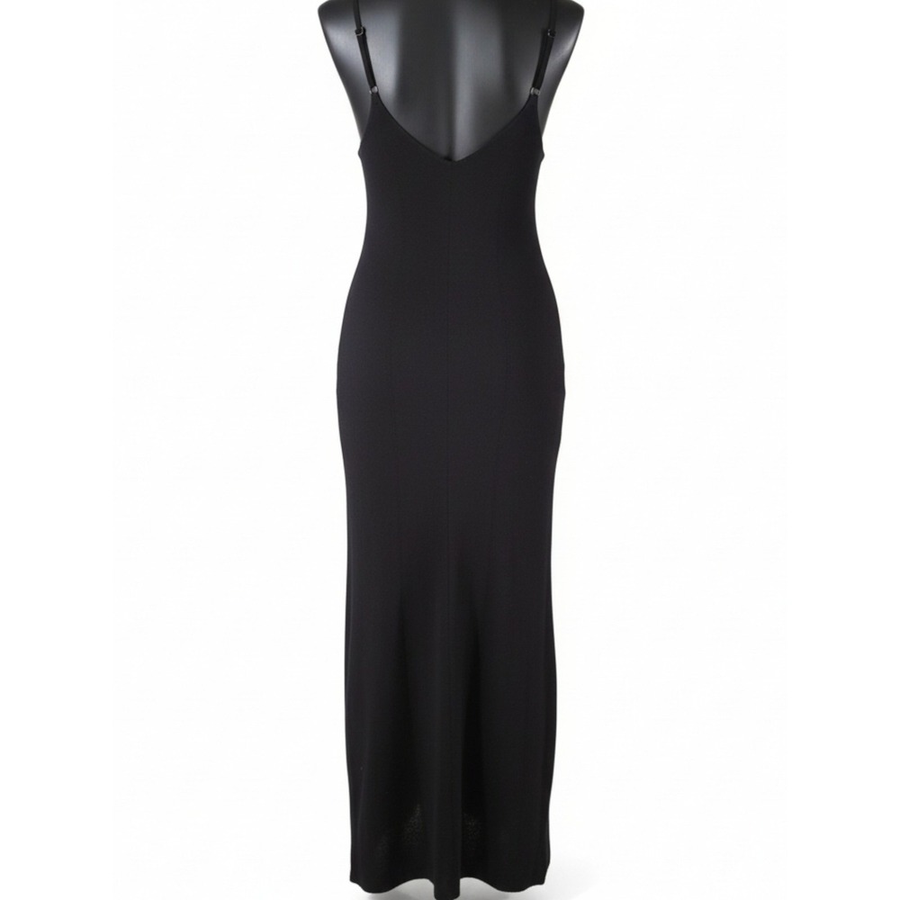 Freshman 1996‎ Black Ribbed Knit Maxi Slip Dress Spaghetti Straps V Neck size M - Picture 4 of 7